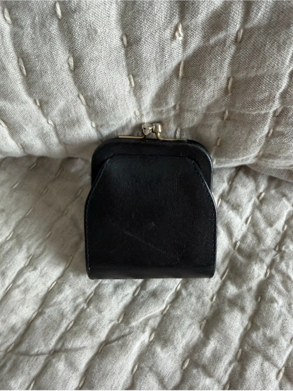 Paloma Picasso Black Leather Shoulder Bag with Kisslock Coin Purse